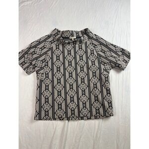 Bordeaux Anthropologie Geometric Jacquard Mock Neck Top Black Cream Small‎